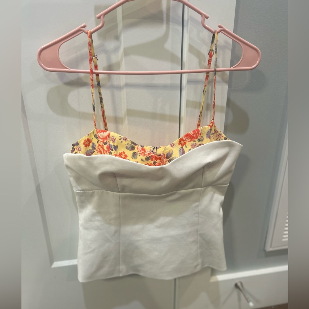 Floral and White Strapless Top